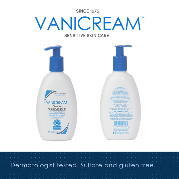 Vanicream Gentle Facial Cleanser with Pump Dispenser - 8 Fl Oz - Formulated without Common Irritants for Those with Sensitive Skin