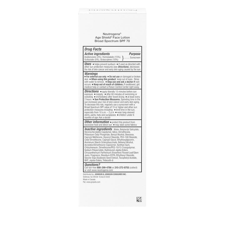 Neutrogena Age Shield Face Oil-Free Sunscreen Lotion with Broad Spectrum SPF 70, Non-Comedogenic Moisturizing Sunscreen to Help Prevent Signs of Aging, Paba-Free, 3 Fl. Oz (Pack of 3)