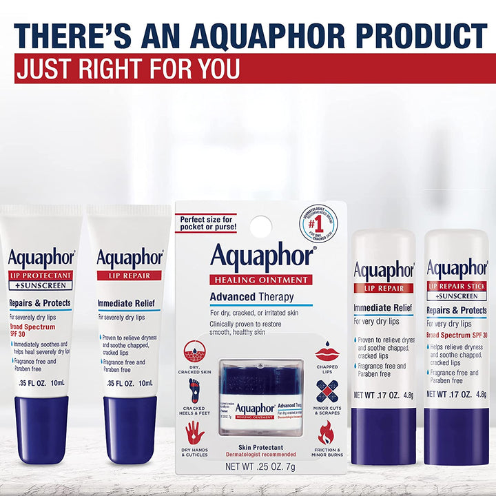 Aquaphor Lip Repair Ointment - Long-Lasting Moisture to Soothe Dry Chapped Lips - .35 Fl. Oz. Tube