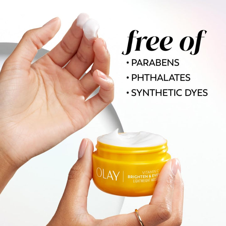 Olay Bright & Even Vitamin C with Lactic Acid Face Moisturizer, 2 Oz Lightweight Brightening Face Cream for Uneven Skin Tone, Recyclable Eco Jar Packaging, Value Size