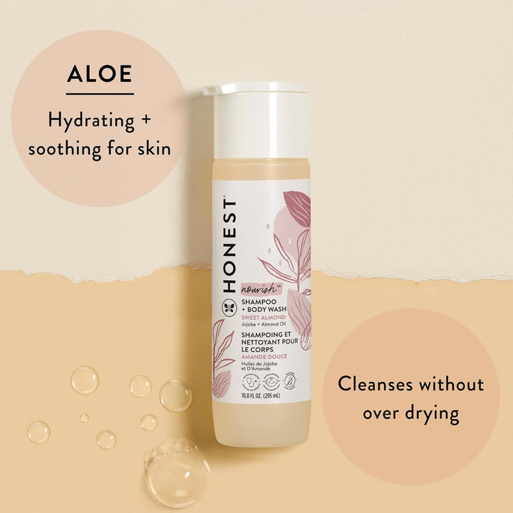 The Honest Company 2-In-1 Cleansing Shampoo + Body Wash | Gentle for Baby | Naturally Derived, Tear-Free, Hypoallergenic | Sweet Almond Nourish, 10 Fl Oz