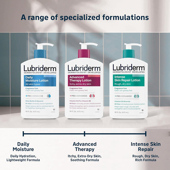 Lubriderm Fragrance Free Daily Moisture Lotion + Pro-Ceramide, Shea Butter & Glycerin, Face, Hand & Body Lotion for Sensitive Skin, Hydrating Lotion for Healthier-Looking Skin, 16 Fl. Oz