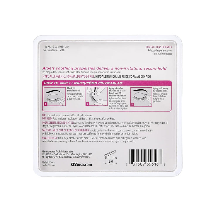 KISS Clear Strip Lash Adhesive with Aloe, Waterproof, Formaldehyde and Latex Free, Odor Free, Cruelty Free, Super Strong Hold Eyelash Glue with Brush Applicator, 0.17 Oz.