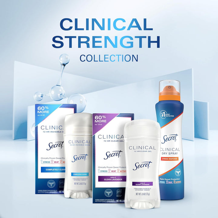 Secret Clinical Strength Antiperspirant Deodorant for Women, Free & Sensitive, 3X Stress Protection, 72Hr Sweat & Odor Protection, PH Balancing Minerals, Invisible Solid, Unscented, 1.6 Oz (Pack of 3)