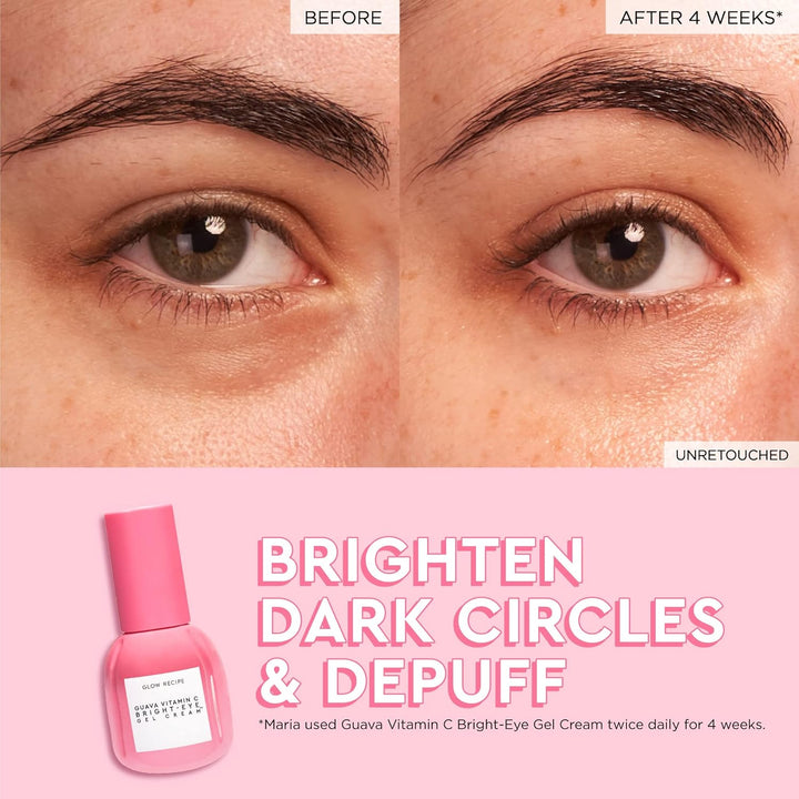 Glow Recipe Guava Vitamin C Brightening Eye Gel - Niacinamide, Peptides & Green Caffeine Gentle under Eye Cream for Dark Circles, Puffiness & Bags - Lightweight, Hydrating, Firming - Makeup Prep, 15Ml