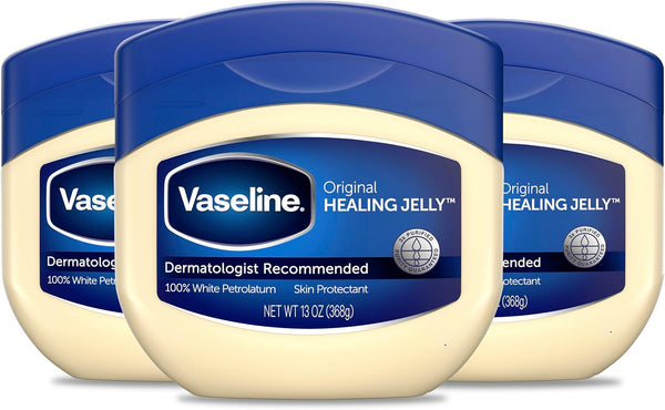 Vaseline Petroleum Jelly Original Provides Dry Skin Relief and Protects Minor Cuts Dermatologist Recommended and Locks in Moisture, 13 Ounce (Pack of 3)