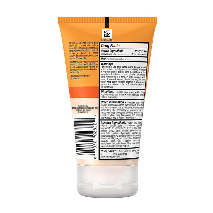 Neutrogena Oil-Free Acne Face Scrub, 2% Salicylic Acid Acne Treatment Medicine, Daily Face Wash to Help Prevent Breakouts, Oil Free Exfoliating Facial Cleanser for Acne-Prone Skin, 4.2 Fl. Oz