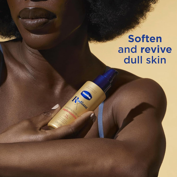 Vaseline Radiant X Replenishing and Hydrating Body Oil with 1% Lipids, Jojoba Oil, Coconut Oil, & Vitamin E 3.7 Oz