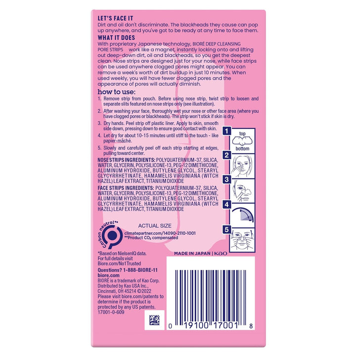 Bioré Nose+Face Blackhead Remover Strips, Deep Cleansing Strips for Nose, Chin, or Forehead, Instant Blackhead Removal and Pore Unclogging, Oil-Free, Non-Comedogenic Use, Value Size 24 Count