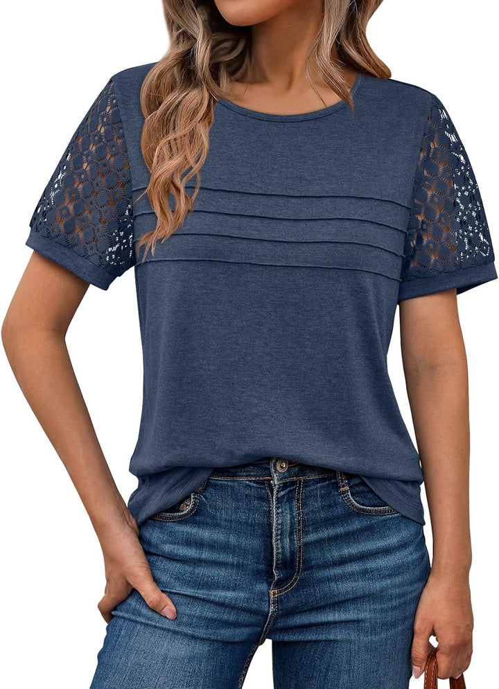 AUTOMET Women'S Short Sleeve Shirts Dressy Lace Summer Tops 2025 Spring Trendy Casual T-Shirts Cute Work Outfits Blouses