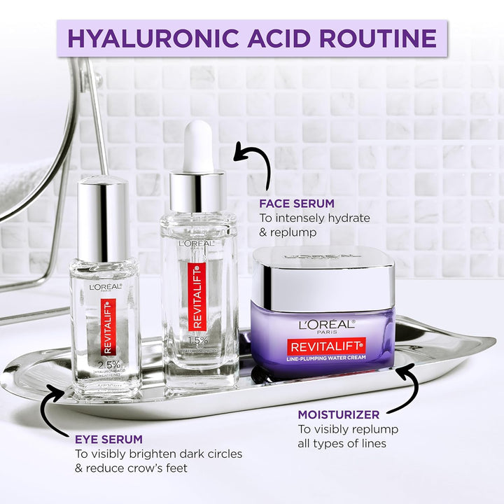 L'Oreal Paris Revitalift 1.5% Pure Hyaluronic Acid Face Serum, Hydrate & Reduce Wrinkles, Fragrance Free 1.7 Oz