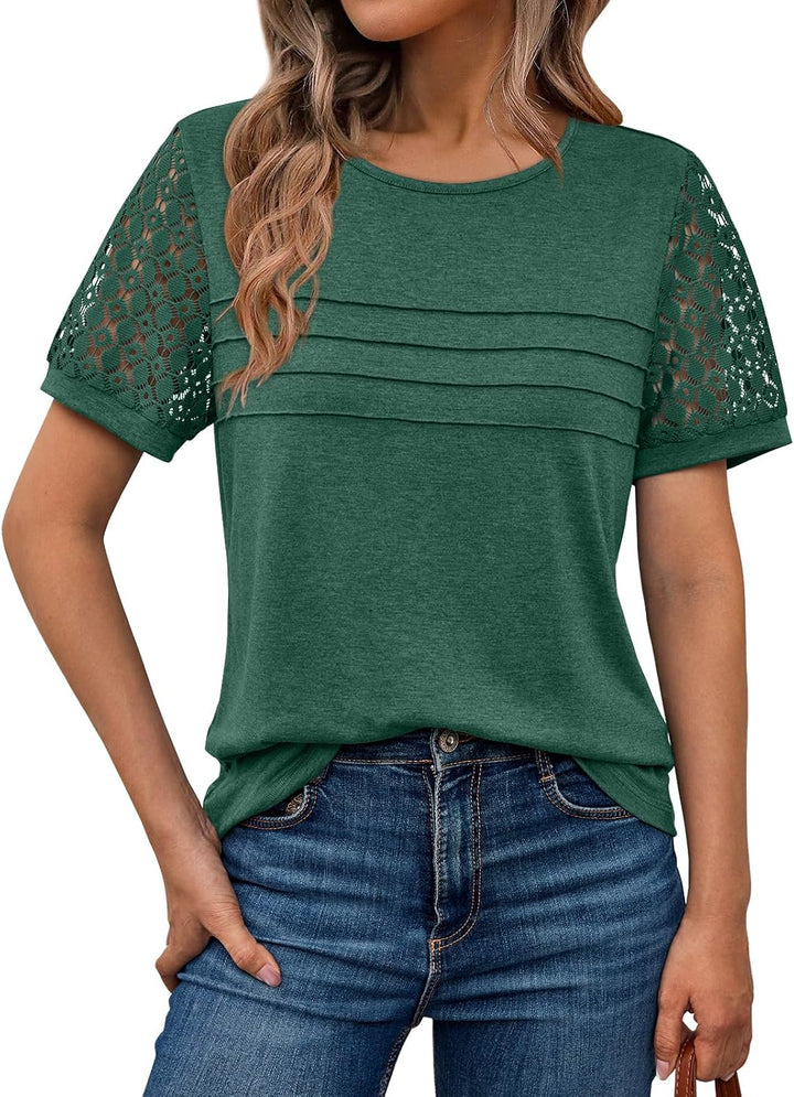 AUTOMET Women'S Short Sleeve Shirts Dressy Lace Summer Tops 2025 Spring Trendy Casual T-Shirts Cute Work Outfits Blouses