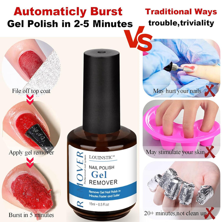 Gel Nail Polish Remover,Gel Remover for Nails No Need to Soak or Wrap, Quickly Remove Nail Polish in 2-5 Minutes, Professional Nail Remover Kit