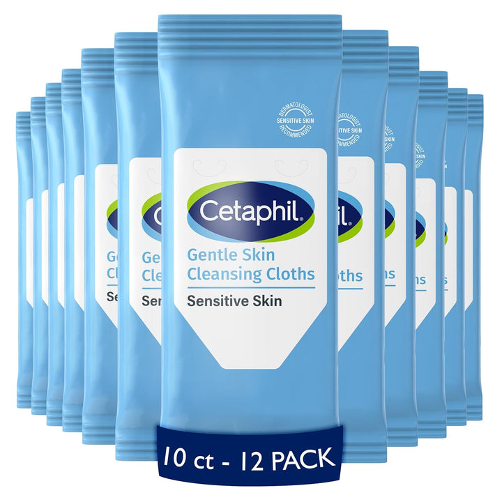 Cetaphil Face and Body Wipes, Gentle Skin Cleansing Cloths, 50 Count, Twin Pack, for Dry, Sensitive Skin, Flip Top Closure, Great for the Gym, Travel, in the Car, Hypoallergenic, Fragrance Free