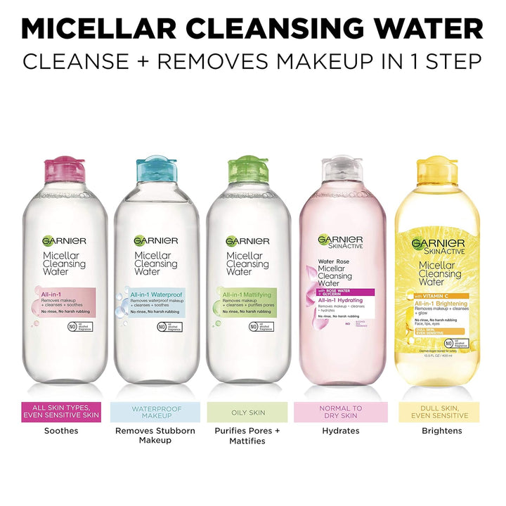 Garnier Micellar Water with Vitamin C, Facial Cleanser & Makeup Remover, Brightening & Hydrating, for All Skin Types, Vegan, Cruelty Free, 13.5 Fl Oz (400Ml), 2 Count