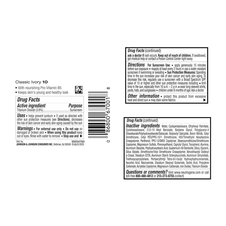 Neutrogena Healthy Skin Liquid Makeup Foundation with Broad Spectrum SPF 20 Sunscreen, Medium Coverage Foundation with Nourishing Pro-Vitamin B5, Classic Ivory 10, 1 Fl. Oz