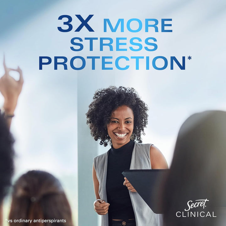 Secret Clinical Strength Antiperspirant Deodorant for Women, 3X Stress Protection, 72Hr Sweat & Odor Protection, PH Balancing Minerals, Invisible Solid, Completely Clean Scent, 2.6 Oz