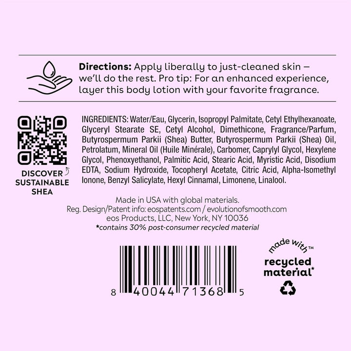 Eos Shea Better Body Lotion- Fresh & Cozy, 24-Hour Moisture Skin Care, Lightweight & Non-Greasy, Made with Natural Shea, Vegan, 16 Fl Oz (Pack of 1)