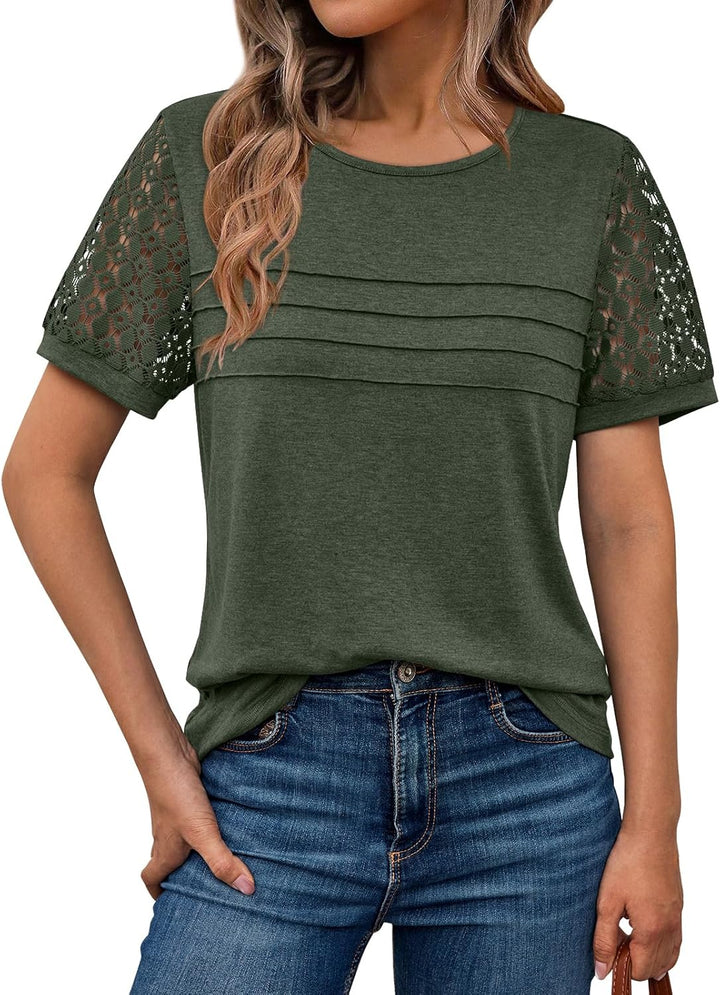 AUTOMET Women'S Short Sleeve Shirts Dressy Lace Summer Tops 2025 Spring Trendy Casual T-Shirts Cute Work Outfits Blouses