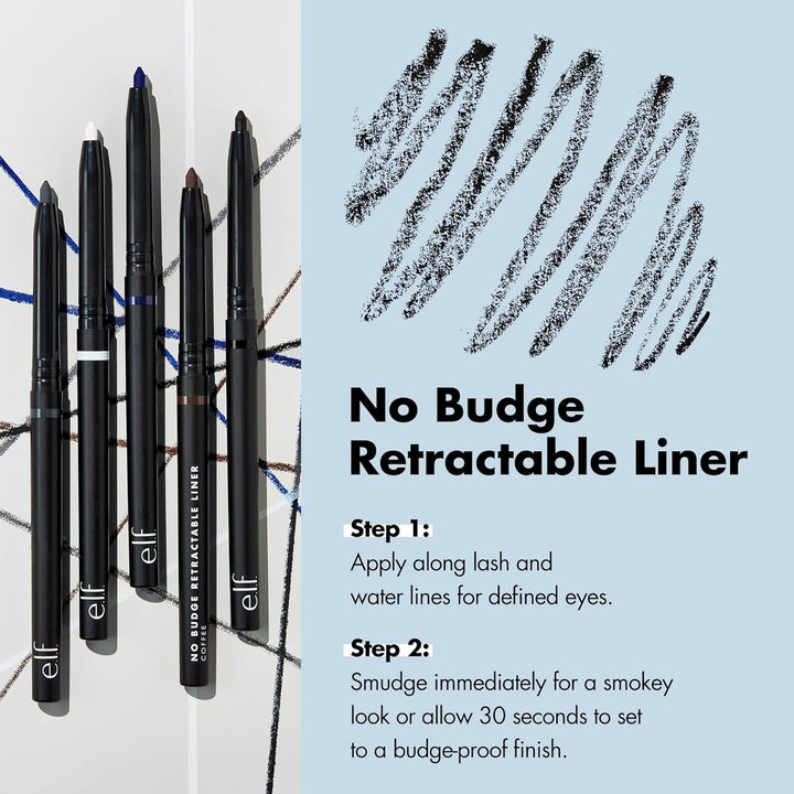 E.L.F. No Budge Retractable Eyeliner, Creamy, Ultra-Pigmented & Waterproof, Creates Bold & Defined Lines, Vegan & Cruelty-Free, Black