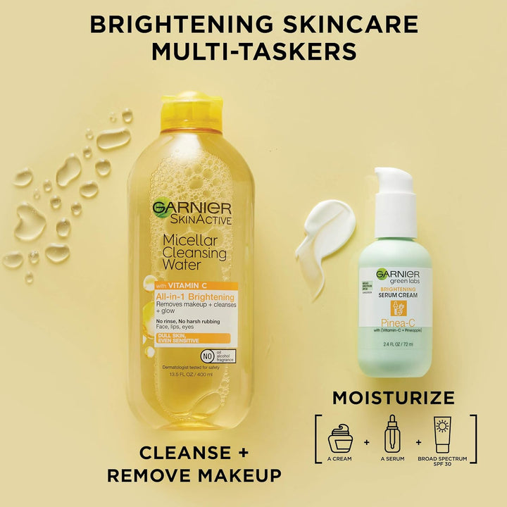 Garnier Micellar Water with Vitamin C, Facial Cleanser & Makeup Remover, Brightening & Hydrating, for All Skin Types, Vegan, Cruelty Free, 13.5 Fl Oz (400Ml), 2 Count