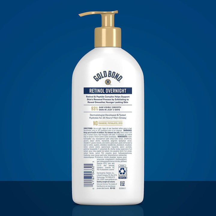 Gold Bond Age Renew Retinol Overnight Body & Face Lotion, with Retinol & Peptide Complex, 13 Oz.