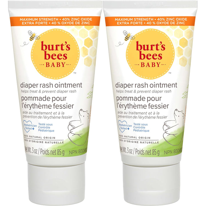 Burt'S Bees Baby Diaper Rash Ointment, Maximum Strength, 40% Zinc Oxide, 100% Natural Origin, Pediatrician Tested, Net Weight 3 Ounces , Pack of 2