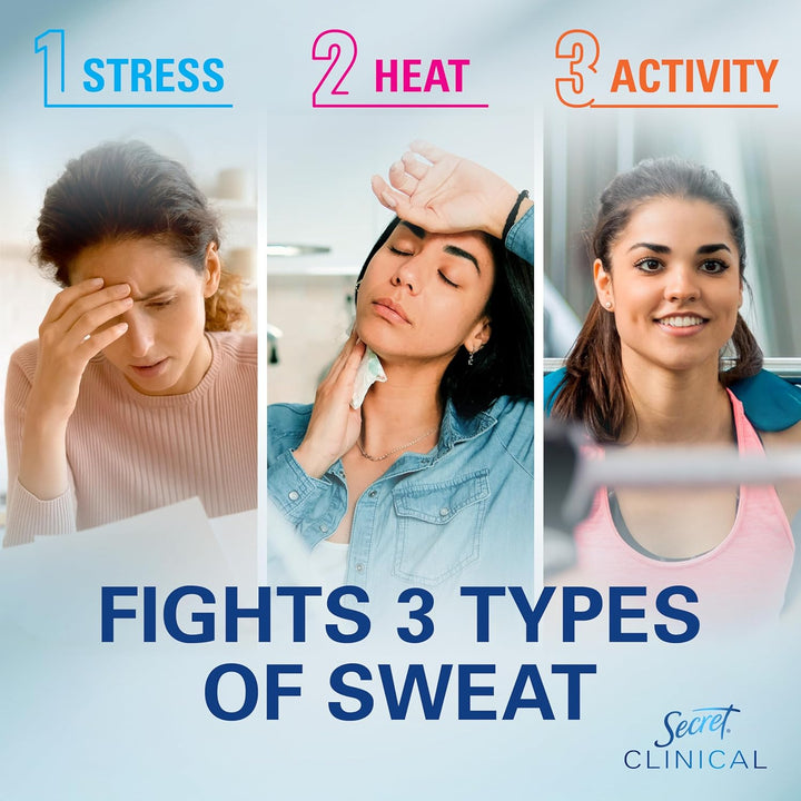 Secret Clinical Strength Antiperspirant Deodorant for Women, Free & Sensitive, 3X Stress Protection, 72Hr Sweat & Odor Protection, PH Balancing Minerals, Invisible Solid, Unscented, 1.6 Oz (Pack of 3)