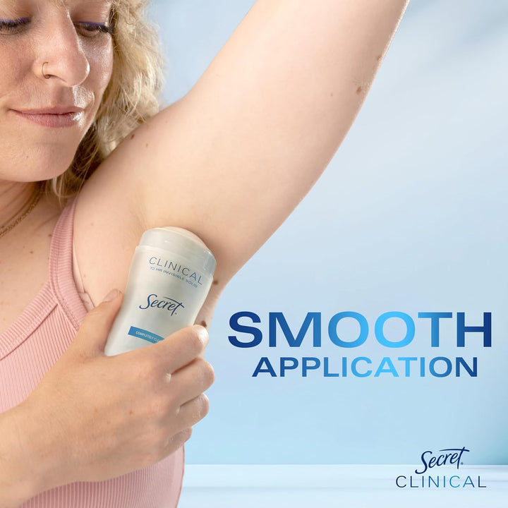 Secret Clinical Strength Antiperspirant Deodorant for Women, 3X Stress Protection, 72Hr Sweat & Odor Protection, PH Balancing Minerals, Invisible Solid, Completely Clean Scent, 2.6 Oz