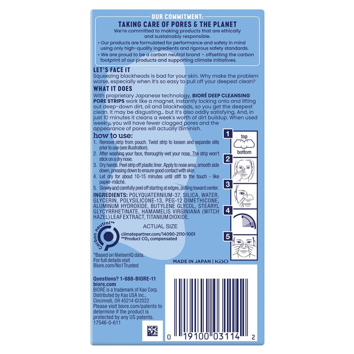 Bioré Original Blackhead Remover Strips, Deep Cleansing Nose Strips with Instant Pore Unclogging, Features C-Bond Technology, Oil-Free, Non-Comedogenic Use, 14 Count