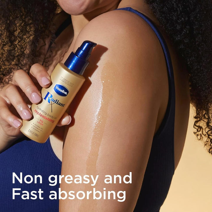 Vaseline Radiant X Replenishing and Hydrating Body Oil with 1% Lipids, Jojoba Oil, Coconut Oil, & Vitamin E 3.7 Oz