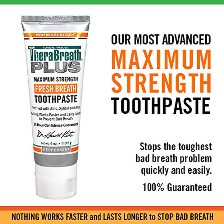 Therabreath plus Maximum Strength Fresh Breath Toothpaste with Zinc and Xylitol (Pack of 2) and Therabreath Antigingivitis Alcohol Free Deep Clean Mouthwash (Pack of 2)