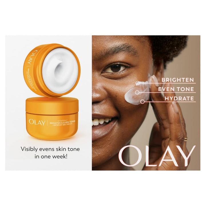 Olay Bright & Even Vitamin C with Lactic Acid Face Moisturizer, 2 Oz Lightweight Brightening Face Cream for Uneven Skin Tone, Recyclable Eco Jar Packaging, Value Size
