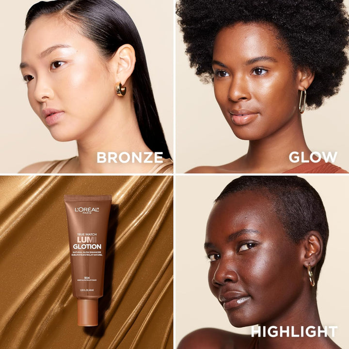 L'Oreal Paris Makeup True Match Lumi Glotion, Natural Glow Enhancer, Illuminator Highlighter, Bronzing Drops for a Sun-Kissed Glow, 904 Deep
