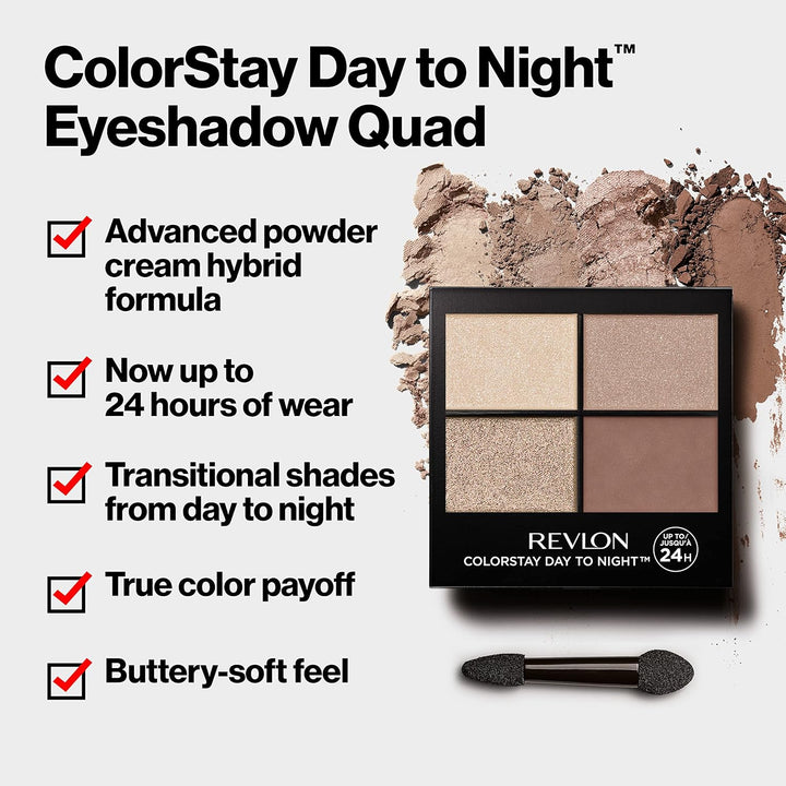 Revlon Eyeshadow Palette by Revlon, Colorstay Day to Night up to 24 Hour Eye Makeup, Velvety Pigmented Blendable Matte & Shimmer Finishes, 555 Moonlit, 0.16 Oz, 555 Moonlit, 0.16 Oz