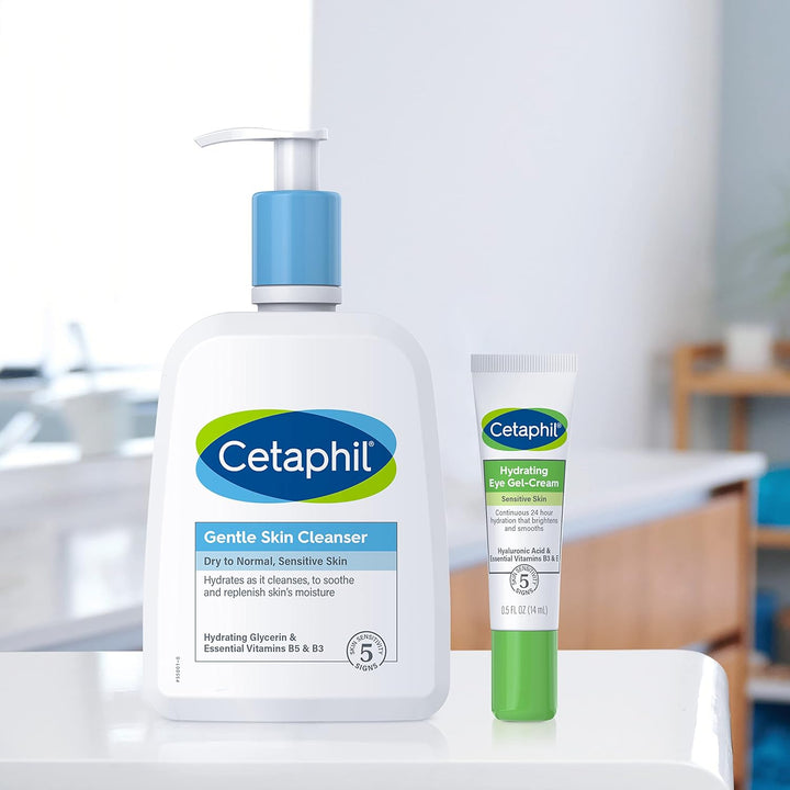 Cetaphil Hydrating Eye Gel-Cream, with Hyaluronic Acid, 0.5 Fl Oz, Brightens and Smooths under Eyes, 24 Hour Hydration for All Skin Types, (Packaging May Vary)