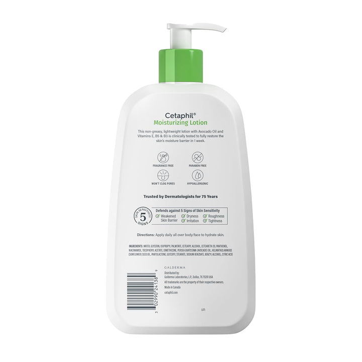 Cetaphil Face & Body Moisturizer, Hydrating Moisturizing Lotion for All Skin Types, Suitable for Sensitive Skin, NEW 20 Oz, Fragrance Free, Hypoallergenic, Non-Comedogenic