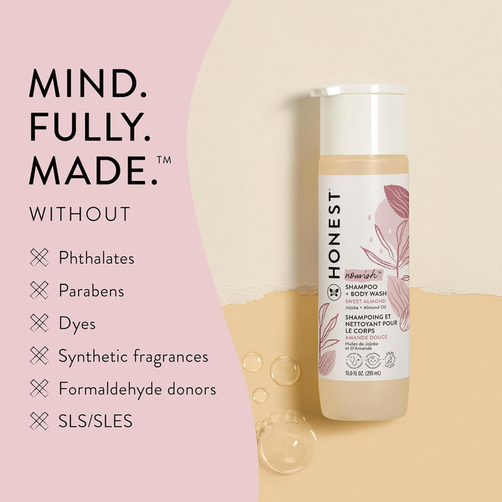 The Honest Company 2-In-1 Cleansing Shampoo + Body Wash | Gentle for Baby | Naturally Derived, Tear-Free, Hypoallergenic | Sweet Almond Nourish, 10 Fl Oz