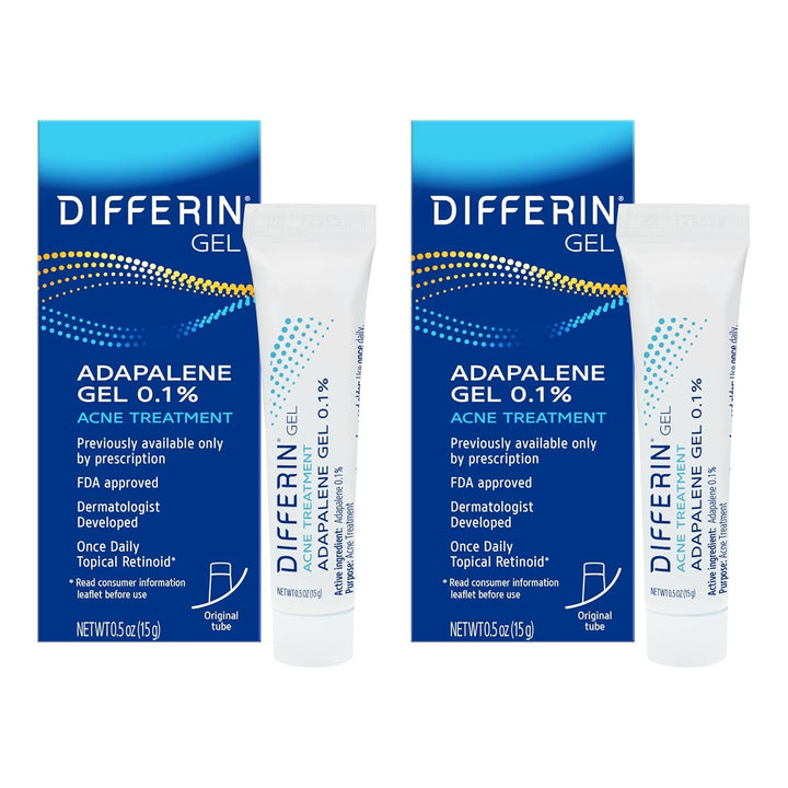 Differin Acne Treatment Gel, 30 Day Supply, Retinoid Treatment for Face with 0.1% Adapalene, Gentle Skin Care for Acne Prone Sensitive Skin, 15G Tube (Packaging May Vary)