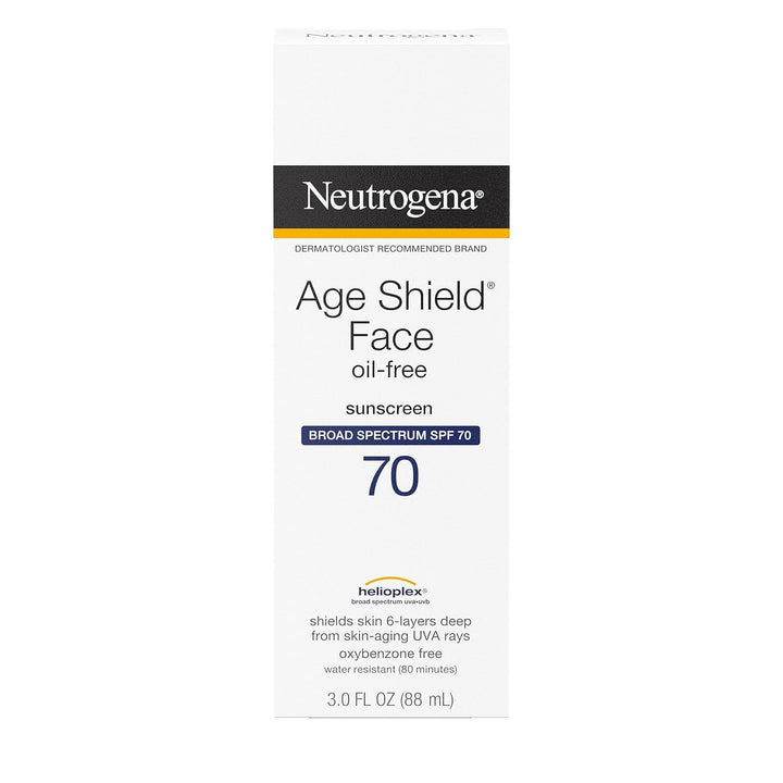 Neutrogena Age Shield Face Oil-Free Sunscreen Lotion with Broad Spectrum SPF 70, Non-Comedogenic Moisturizing Sunscreen to Help Prevent Signs of Aging, Paba-Free, 3 Fl. Oz (Pack of 3)