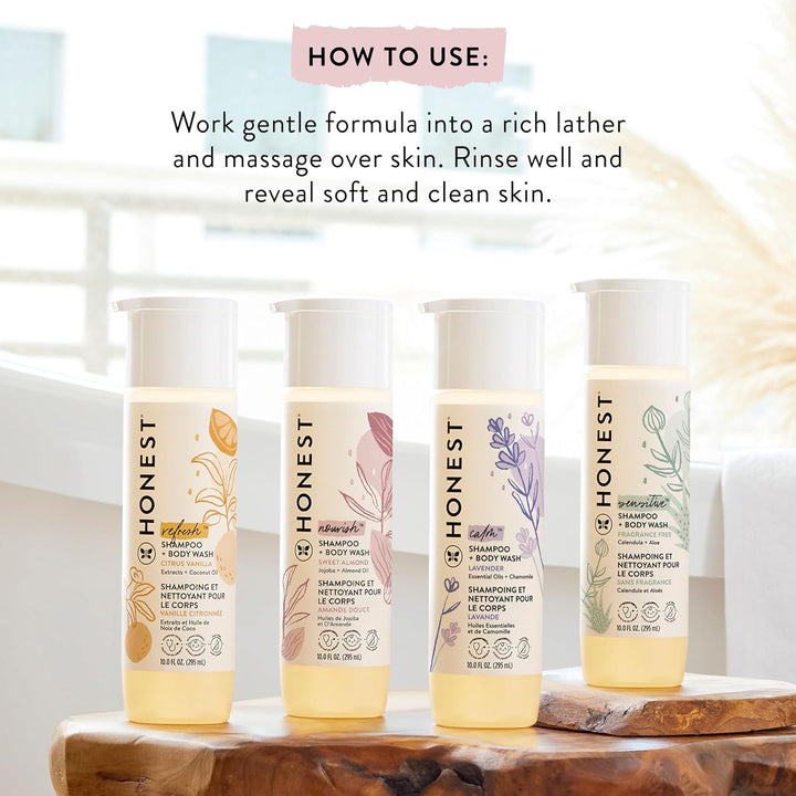The Honest Company 2-In-1 Cleansing Shampoo + Body Wash | Gentle for Baby | Naturally Derived, Tear-Free, Hypoallergenic | Sweet Almond Nourish, 10 Fl Oz