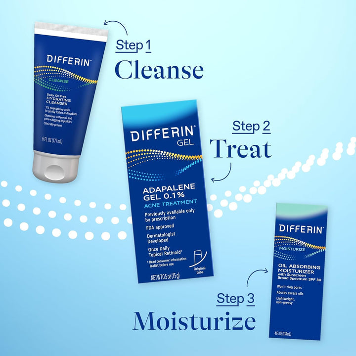 Differin Acne Treatment Gel, 30 Day Supply, Retinoid Treatment for Face with 0.1% Adapalene, Gentle Skin Care for Acne Prone Sensitive Skin, 15G Tube (Packaging May Vary)
