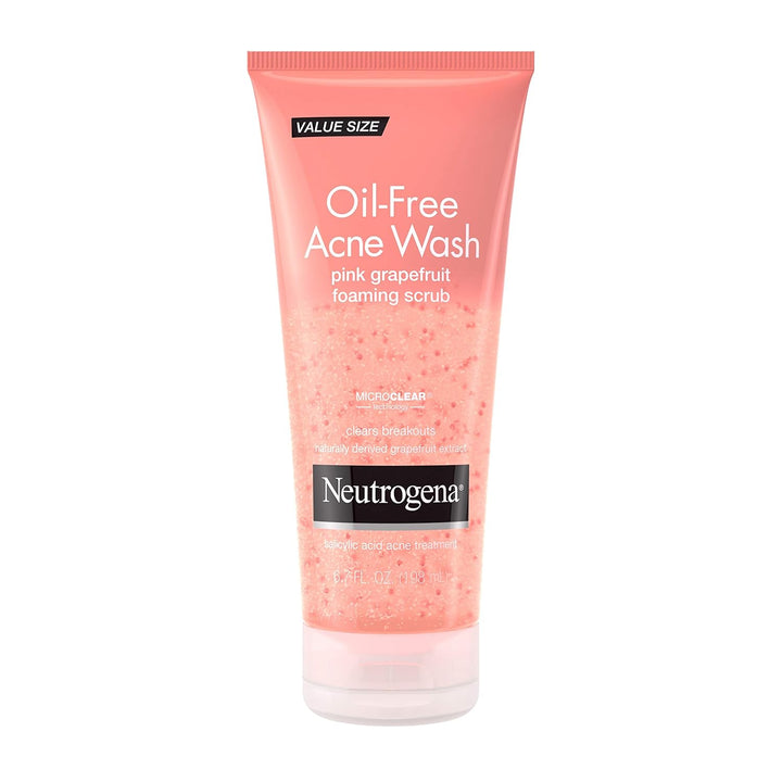Neutrogena Oil Free Pink Grapefruit Acne Face Wash with Vitamin C, 2% Salicylic Acid Acne Treatment, Gentle Foaming Facial Scrub to Treat & Prevent Breakouts, 6.7 Fl. Oz, 3 Pack