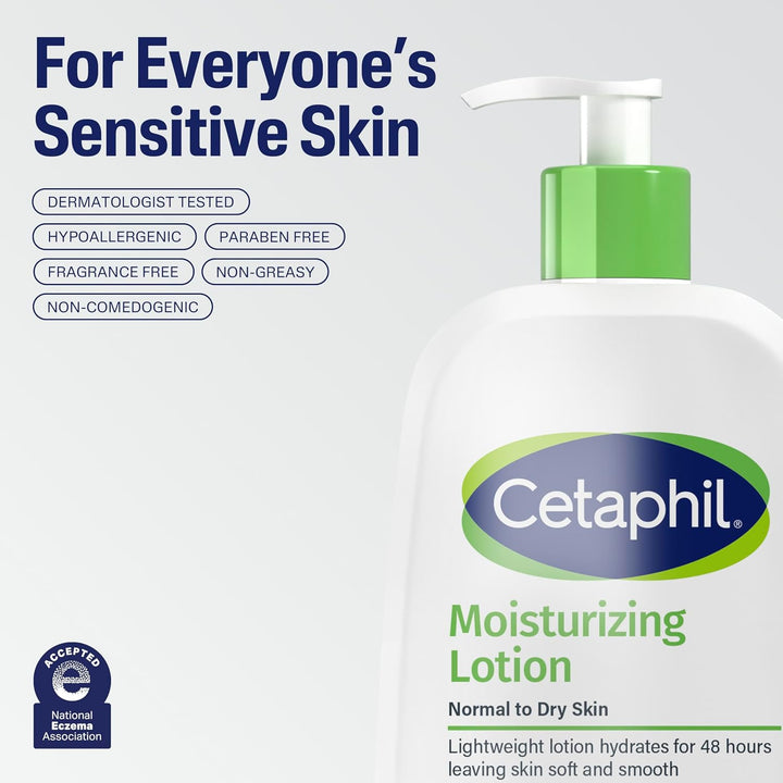 Cetaphil Face & Body Moisturizer, Hydrating Moisturizing Lotion for All Skin Types, Suitable for Sensitive Skin, NEW 20 Oz, Fragrance Free, Hypoallergenic, Non-Comedogenic