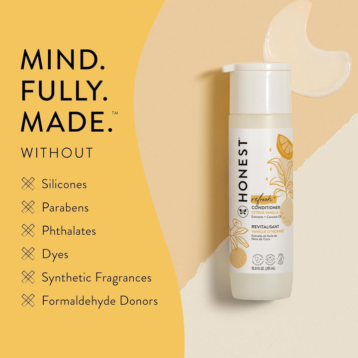 The Honest Company Silicone-Free Conditioner | Gentle for Baby | Naturally Derived, Tear-Free, Hypoallergenic | Citrus Vanilla Refresh, 10 Fl Oz