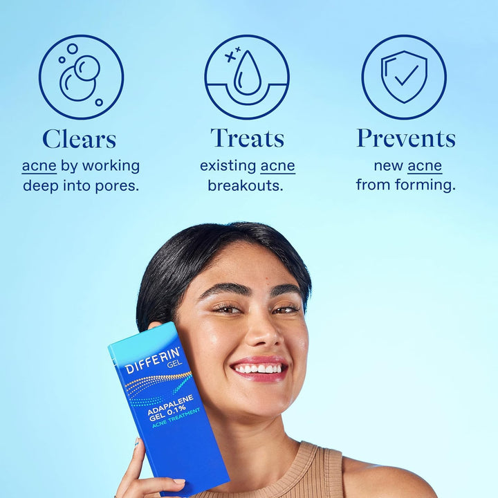 Differin Acne Treatment Gel, 30 Day Supply, Retinoid Treatment for Face with 0.1% Adapalene, Gentle Skin Care for Acne Prone Sensitive Skin, 15G Tube (Packaging May Vary)