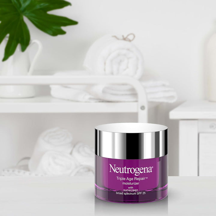 Neutrogena Triple Age Repair Face Moisturizer with SPF 25, 1.7 Oz Jar, Anti-Aging Face Cream, SPF Moisturizer & Neck Cream, anti Wrinkle Lotion for Dark Spots, Glycerin & Shea Butter