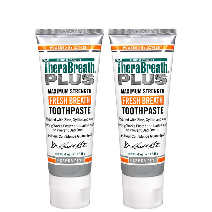 Therabreath plus Maximum Strength Fresh Breath Toothpaste with Zinc and Xylitol (Pack of 2) and Therabreath Antigingivitis Alcohol Free Deep Clean Mouthwash (Pack of 2)