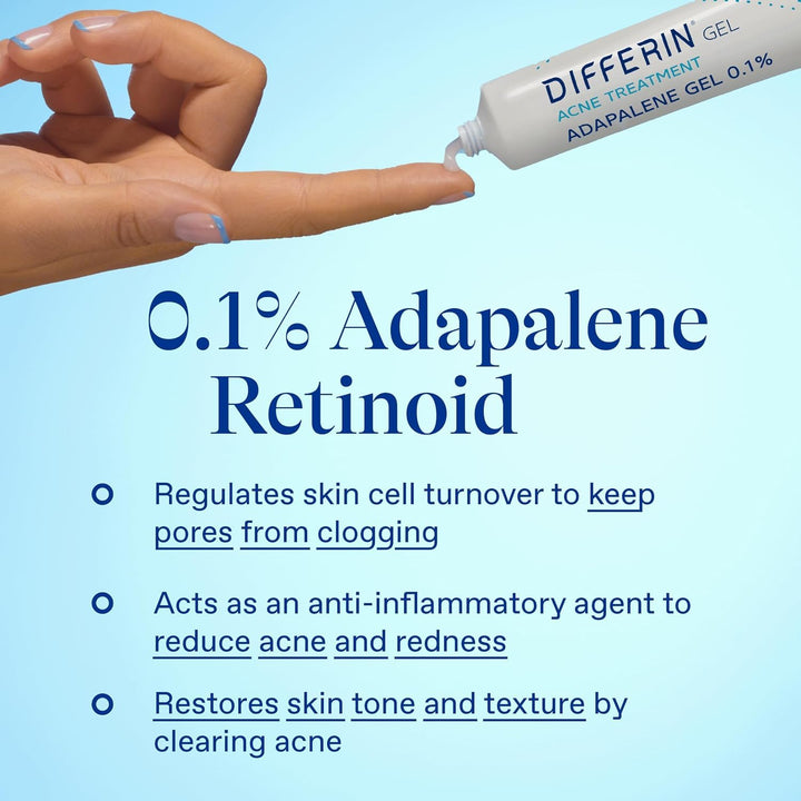 Differin Acne Treatment Gel, 30 Day Supply, Retinoid Treatment for Face with 0.1% Adapalene, Gentle Skin Care for Acne Prone Sensitive Skin, 15G Tube (Packaging May Vary)