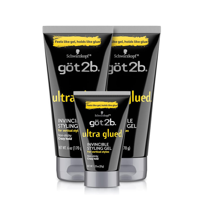 Got2B Glued Styling Spiking Hair Gel 2 - 6 Oz Tubes + 1 Travel 1.25 Oz Tube